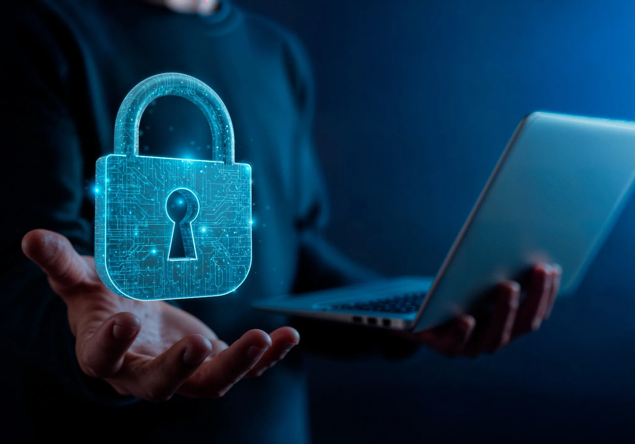 Ícone digital de cadeado representando segurança e integridade de dados em processos da indústria farmacêutica.