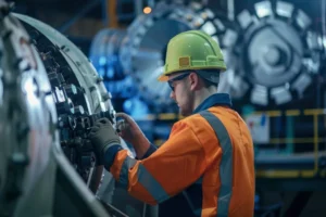 Setup Rápido (SMED) na indústria: técnico ajustando equipamento para reduzir tempo de troca e aumentar a produtividade