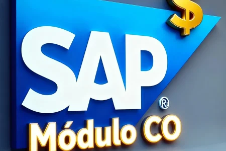 Logo do sistema SAP com símbolo de cifrão dourado, representando o curso SAP Módulo CO voltado para controladoria, custos e gestão financeira empresarial.