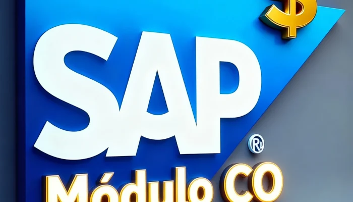 Logo do sistema SAP com símbolo de cifrão dourado, representando o curso SAP Módulo CO voltado para controladoria, custos e gestão financeira empresarial.