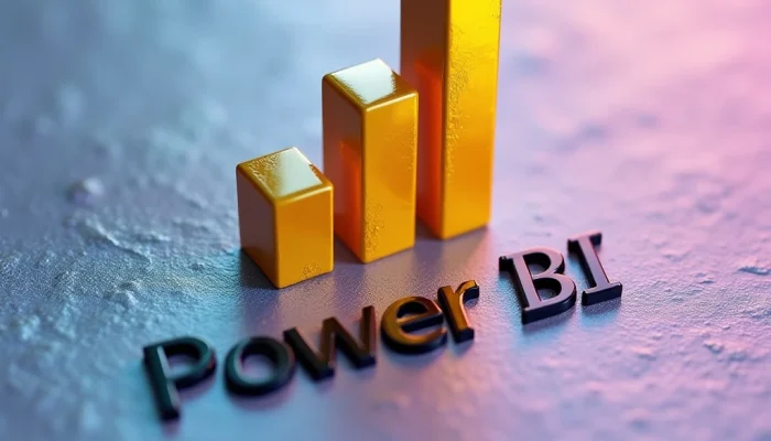 Gráfico 3D dourado representando o Power BI, simbolizando análise de dados e inteligência de negócios.