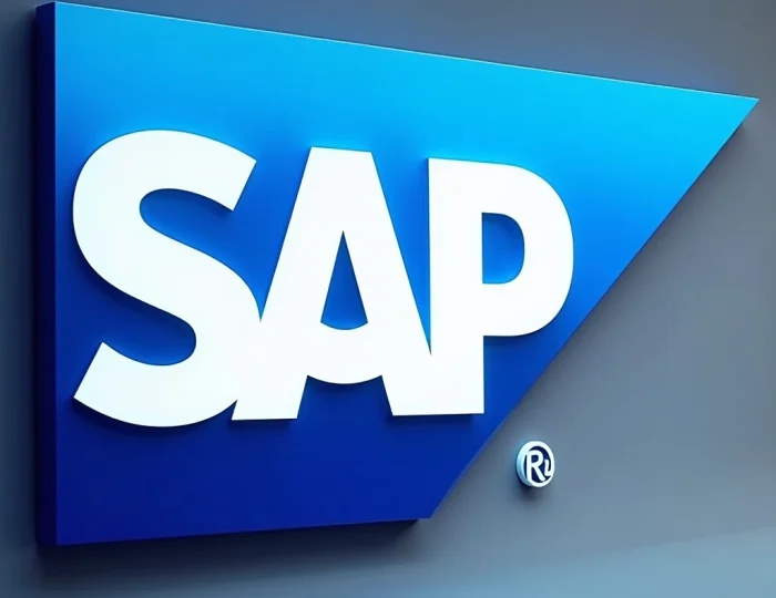Logotipo SAP representando o sistema ERP utilizado para integrar processos e executar transações empresariais.